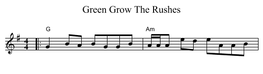 Green Grow The Rushes - staff notation