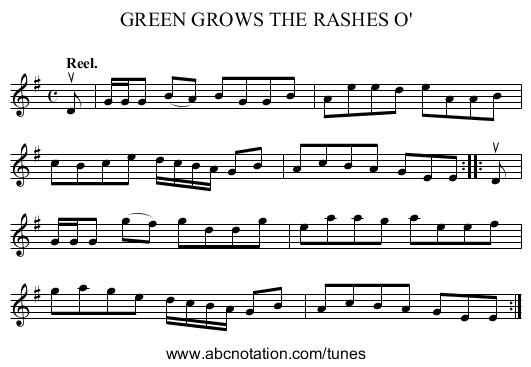 GREEN GROWS THE RASHES O' - staff notation