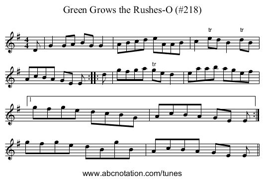 Green Grows the Rushes-O (#218) - staff notation