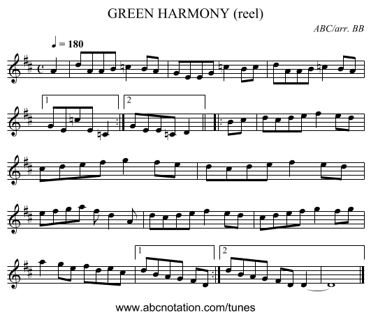 GREEN HARMONY (reel) - staff notation