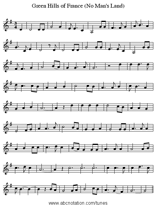 Green Hills of France (No Man's Land) - staff notation