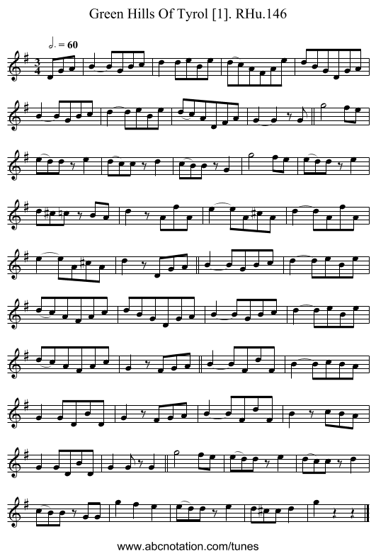 Green Hills Of Tyrol [1]. RHu.146 - staff notation