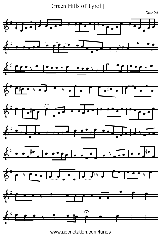 Green Hills of Tyrol [1] - staff notation