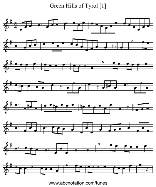 Green Hills of Tyrol [1] - staff notation