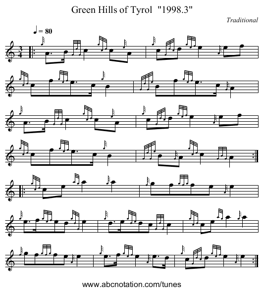 Green Hills of Tyrol 1998.3 - staff notation