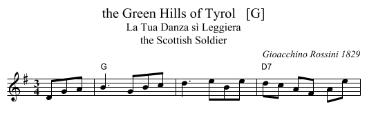 Green Hills of Tyrol   [G], the  - staff notation