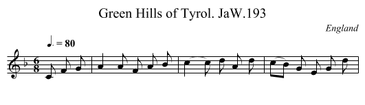 Green Hills of Tyrol. JaW.193 - staff notation