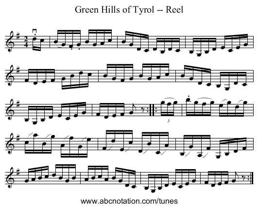 Green Hills of Tyrol -- Reel - staff notation