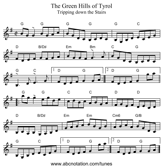 Green Hills of Tyrol, The - staff notation