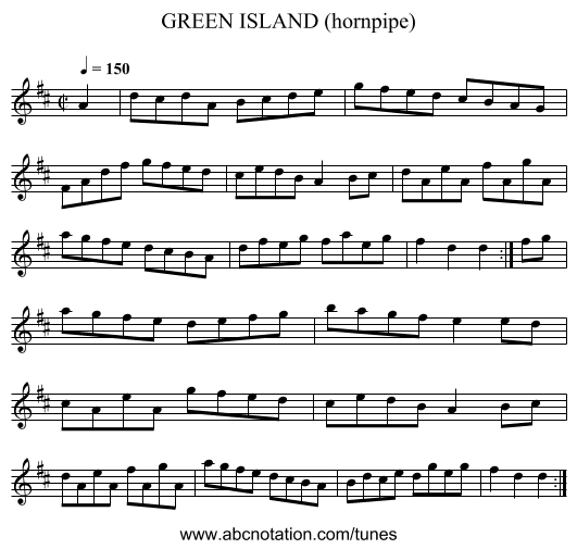 GREEN ISLAND (hornpipe) - staff notation