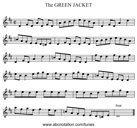 GREEN JACKET, The - staff notation