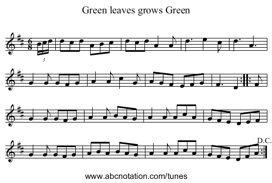 Green leaves grows Green - staff notation