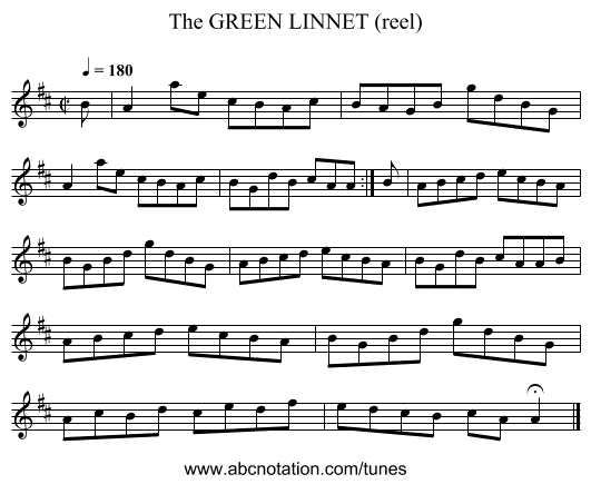 GREEN LINNET (reel), The - staff notation