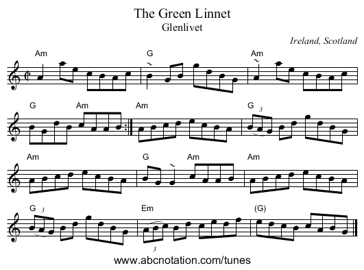 Green Linnet, The - staff notation