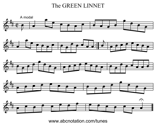 GREEN LINNET, The - staff notation