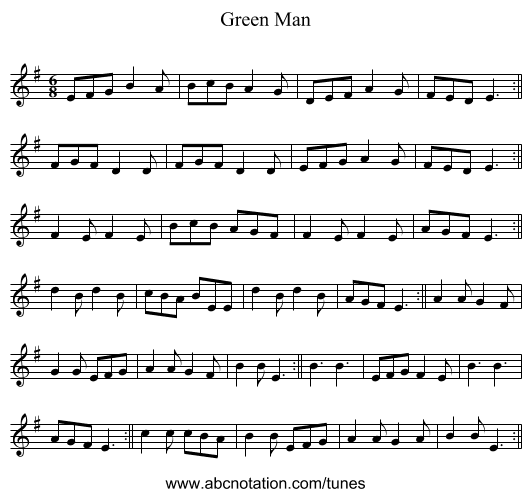 Green Man - staff notation