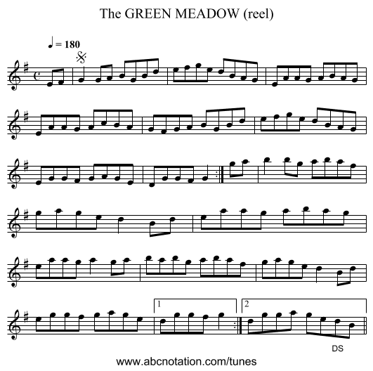 GREEN MEADOW (reel), The - staff notation