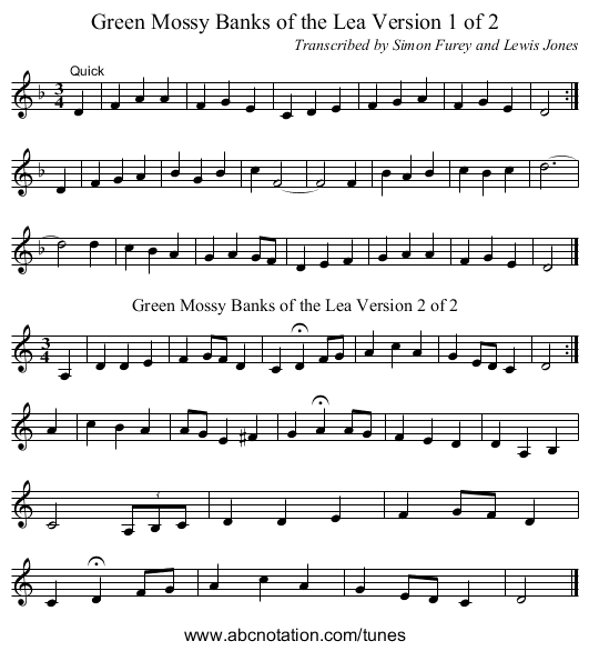 Green Mossy Banks of the Lea Version 1 of 2 - staff notation