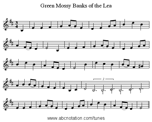 Green Mossy Banks of the Lea - staff notation