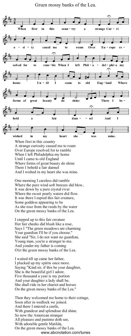 Green mossy banks of the Lea. - staff notation