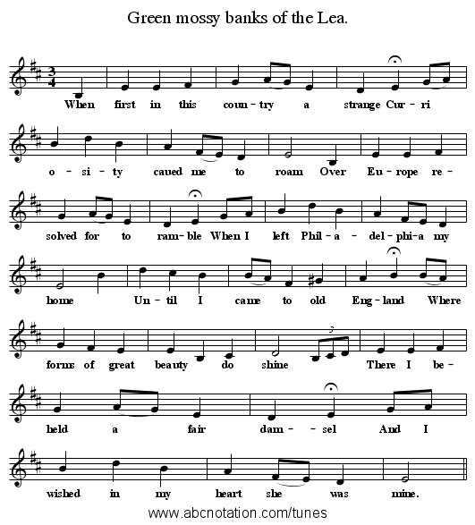 Green mossy banks of the Lea. - staff notation