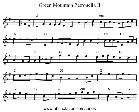 Green Mountain Petronella II - staff notation