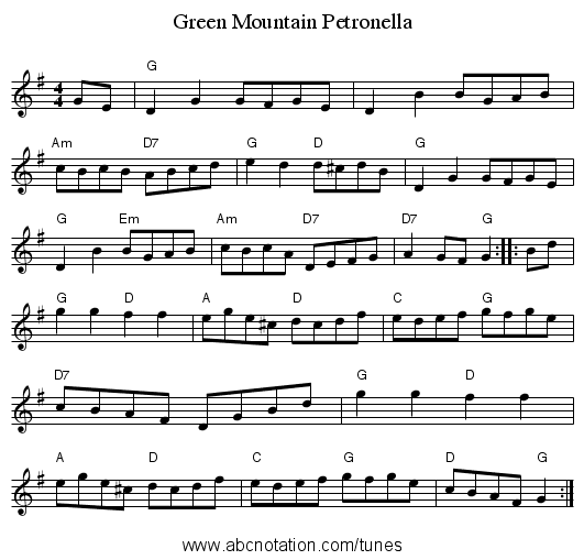 Green Mountain Petronella - staff notation