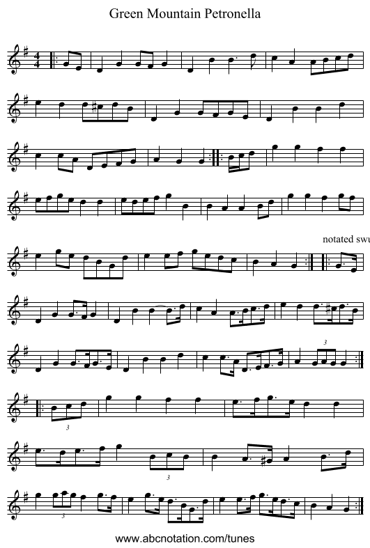 Green Mountain Petronella - staff notation