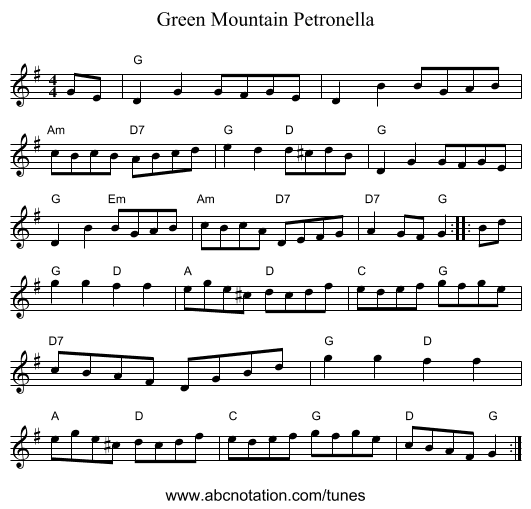 Green Mountain Petronella - staff notation