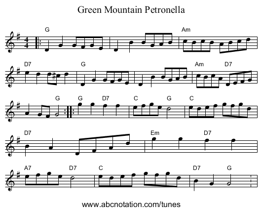Green Mountain Petronella - staff notation