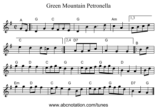 Green Mountain Petronella - staff notation