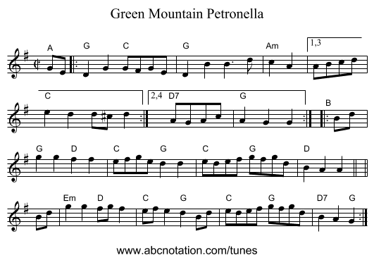 Green Mountain Petronella - staff notation