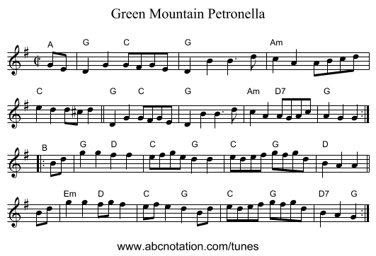 Green Mountain Petronella - staff notation