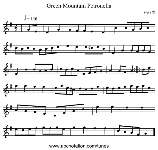 Green Mountain Petronella - staff notation