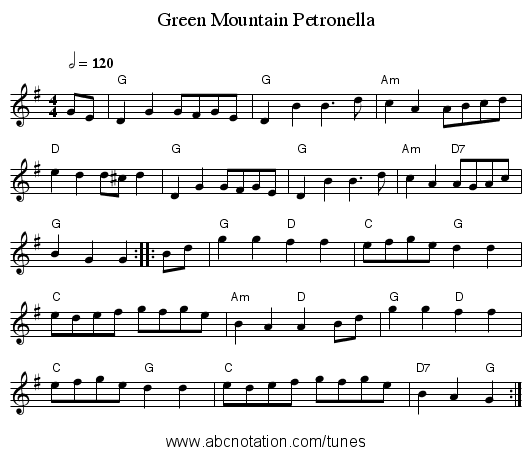 Green Mountain Petronella - staff notation