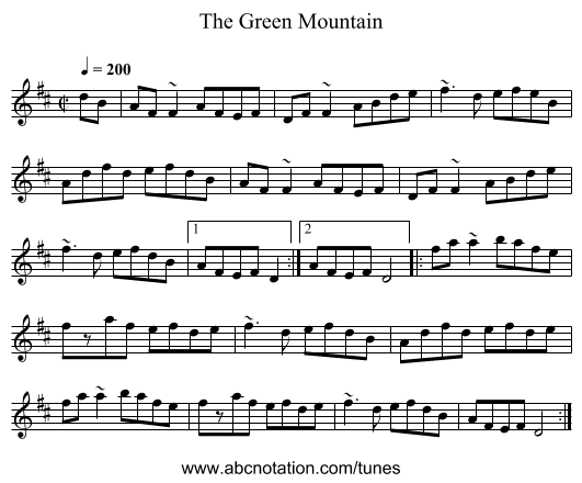 Green Mountain, The - staff notation