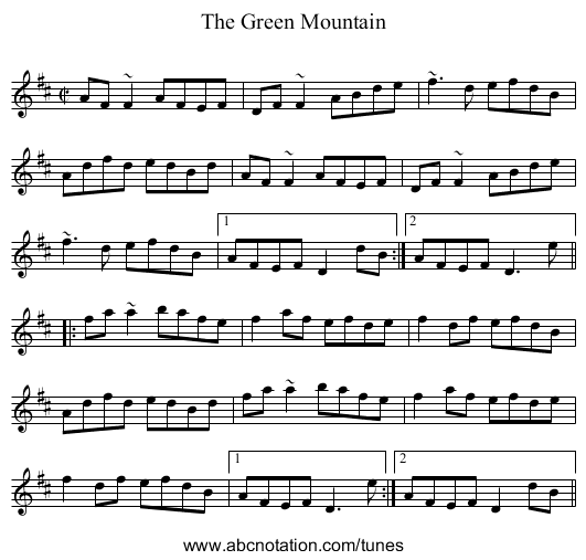 Green Mountain, The - staff notation