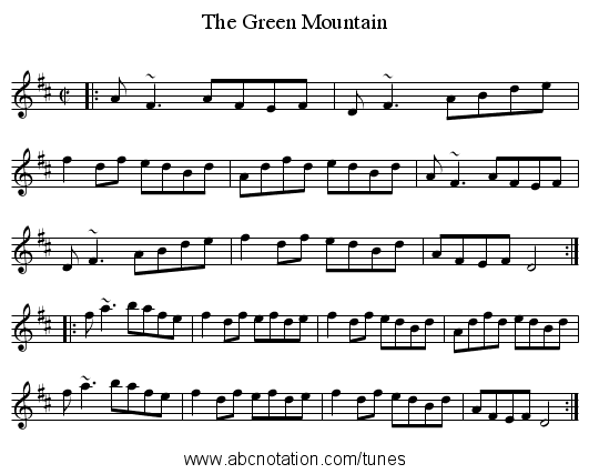 Green Mountain, The - staff notation