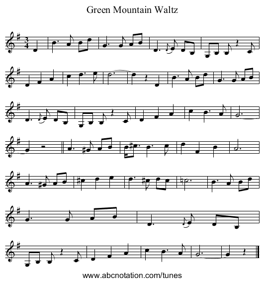 Green Mountain Waltz - staff notation