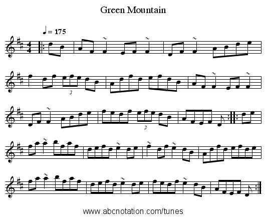 Green Mountain - staff notation