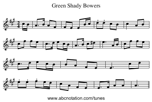 Green Shady Bowers - staff notation