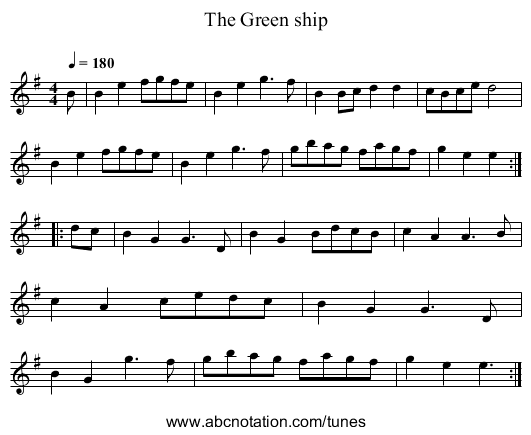 Green ship, The - staff notation