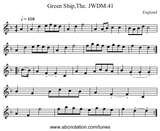 Green Ship,The. JWDM.41 - staff notation