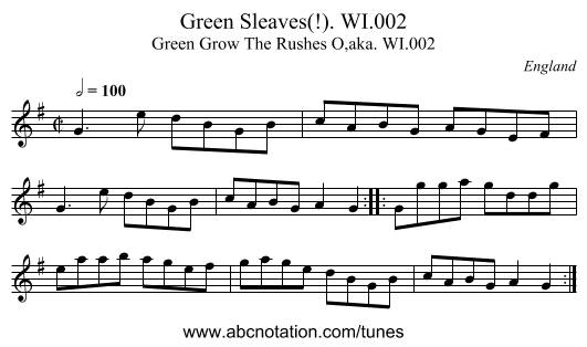 Green Sleaves(!). WI.002 - staff notation