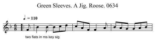 Green Sleeves. A Jig. Roose. 0634 - staff notation