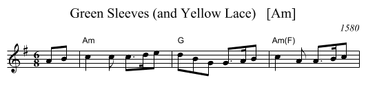 Green Sleeves (and Yellow Lace)   [Am] - staff notation