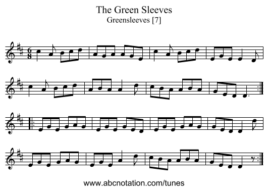 Green Sleeves, The - staff notation