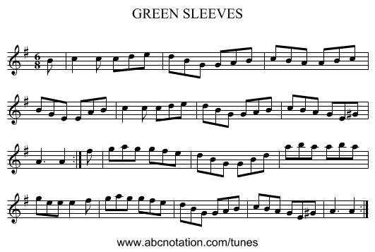 GREEN SLEEVES - staff notation