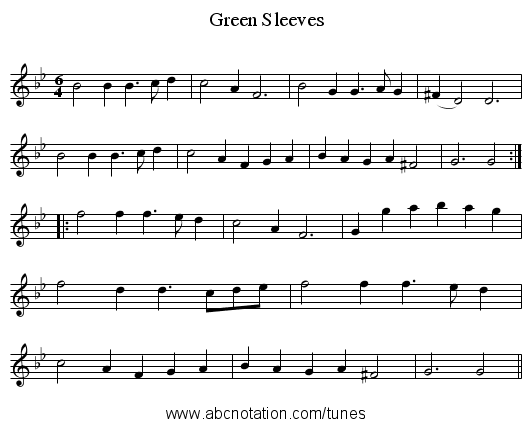 Green Sleeves - staff notation