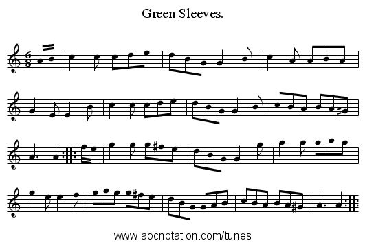 Green Sleeves. - staff notation